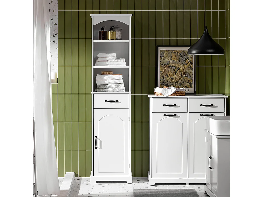 SoBuy Armoire Salle de Bain à Tiroir, Étagères Réglables, Résistant à l'Humidité, Blanc