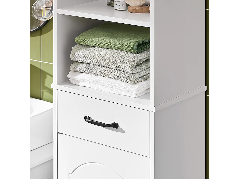 SoBuy Armoire Salle de Bain à Tiroir, Étagères Réglables, Résistant à l'Humidité, Blanc