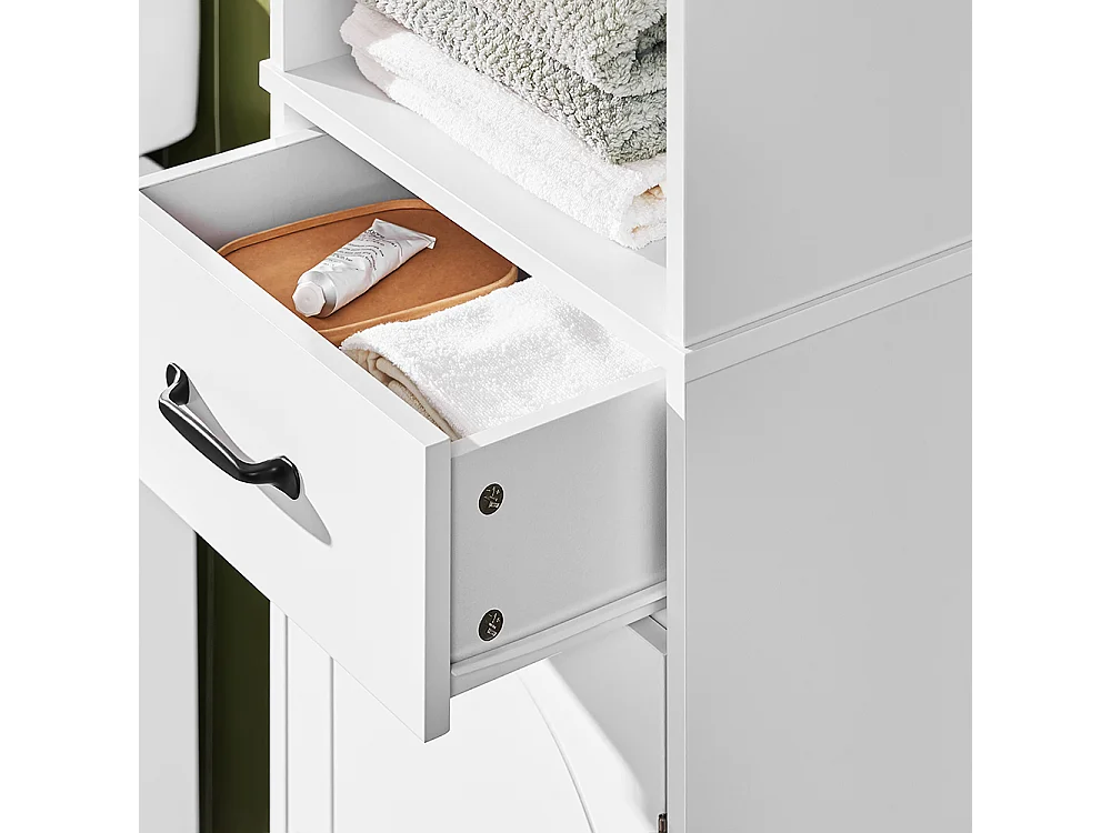 SoBuy Armoire Salle de Bain à Tiroir, Étagères Réglables, Résistant à l'Humidité, Blanc