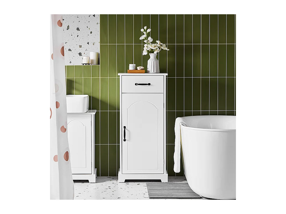 SoBuy Armoire Salle de Bain avec Tiroir, Résistante à l'Humidité, Blanche