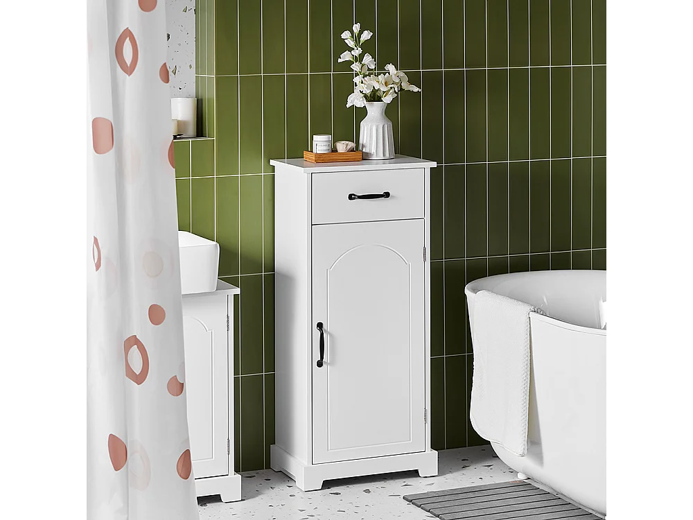 SoBuy Armoire Salle de Bain avec Tiroir, Résistante à l'Humidité, Blanche