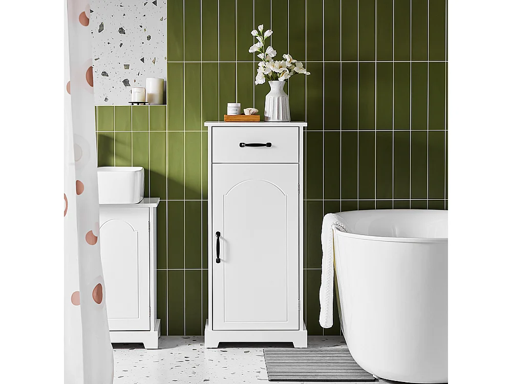 SoBuy Armoire Salle de Bain avec Tiroir, Résistante à l'Humidité, Blanche