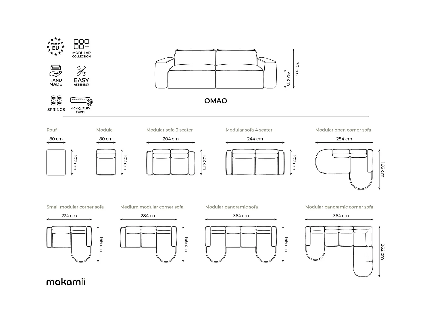 Fauteuil pour canapé modulable en tissu texturé - terre cuite - OMAO