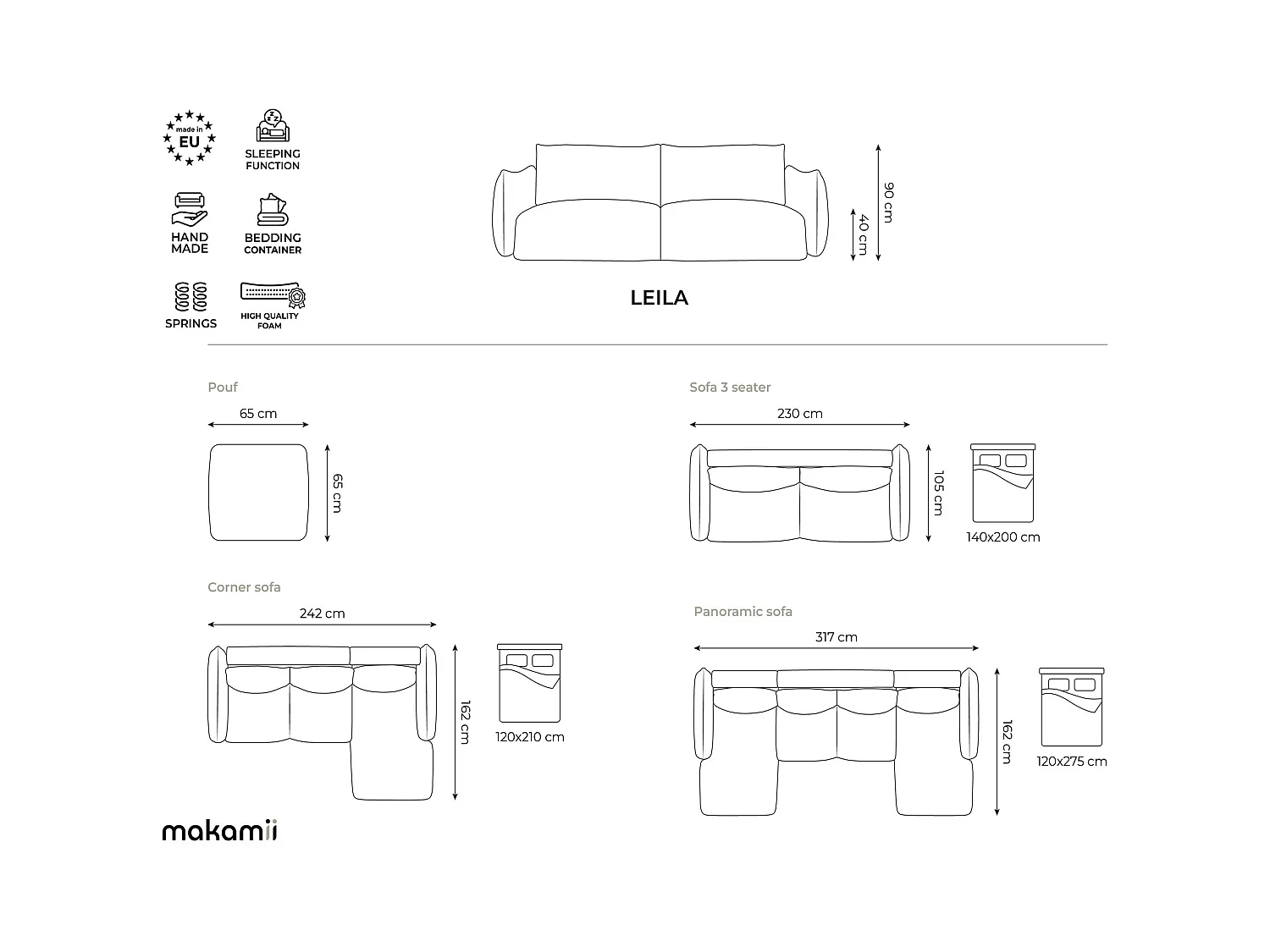 3-Sitzer Sofa mit Schlaffunktion - Strukturstoff - Königsblau - LEILA