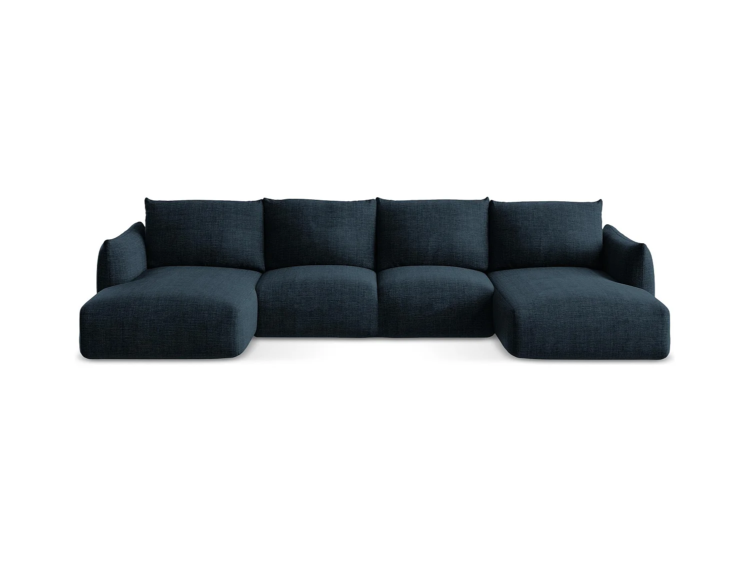 Canapé panoramique 4 places convertible en tissu texturé - bleu royal - LEILA