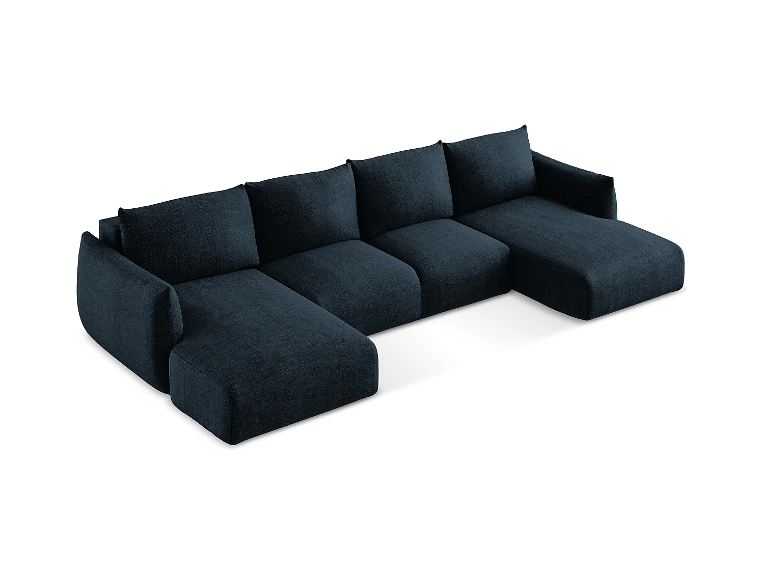 Canapé panoramique 4 places convertible en tissu texturé - bleu royal - LEILA