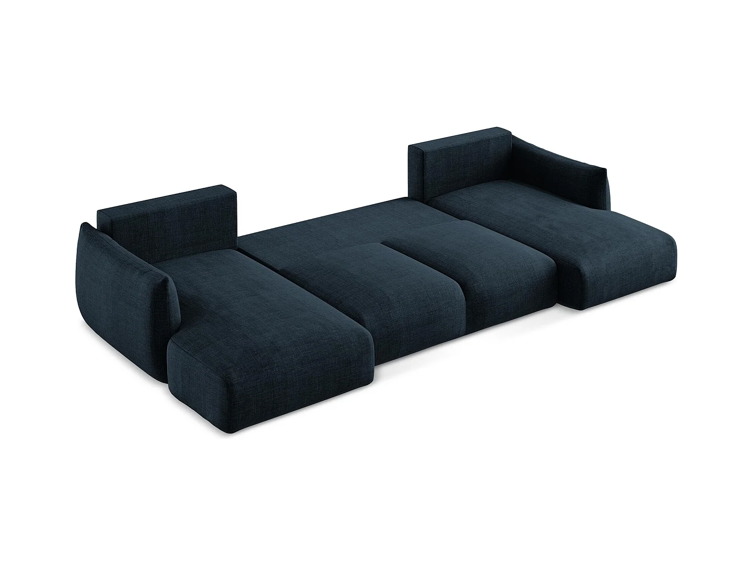 Canapé panoramique 4 places convertible en tissu texturé - bleu royal - LEILA