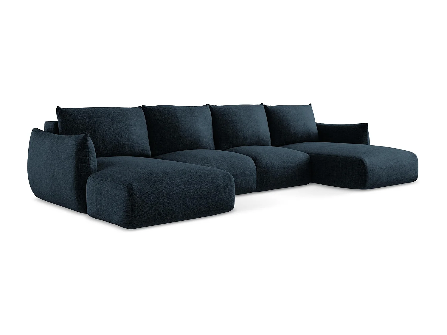 Canapé panoramique 4 places convertible en tissu texturé - bleu royal - LEILA