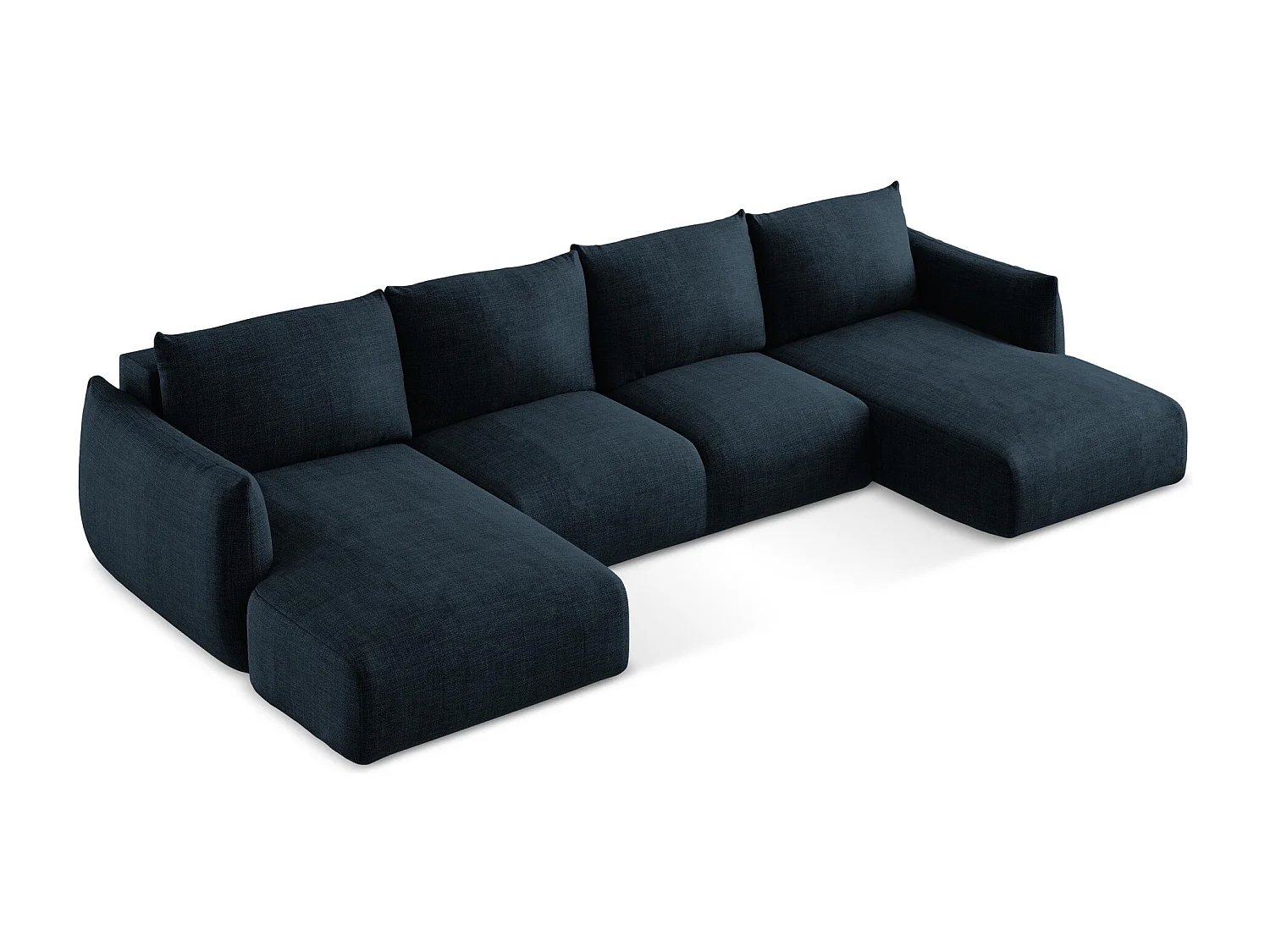 Canapé panoramique 4 places convertible en tissu texturé - bleu royal - LEILA