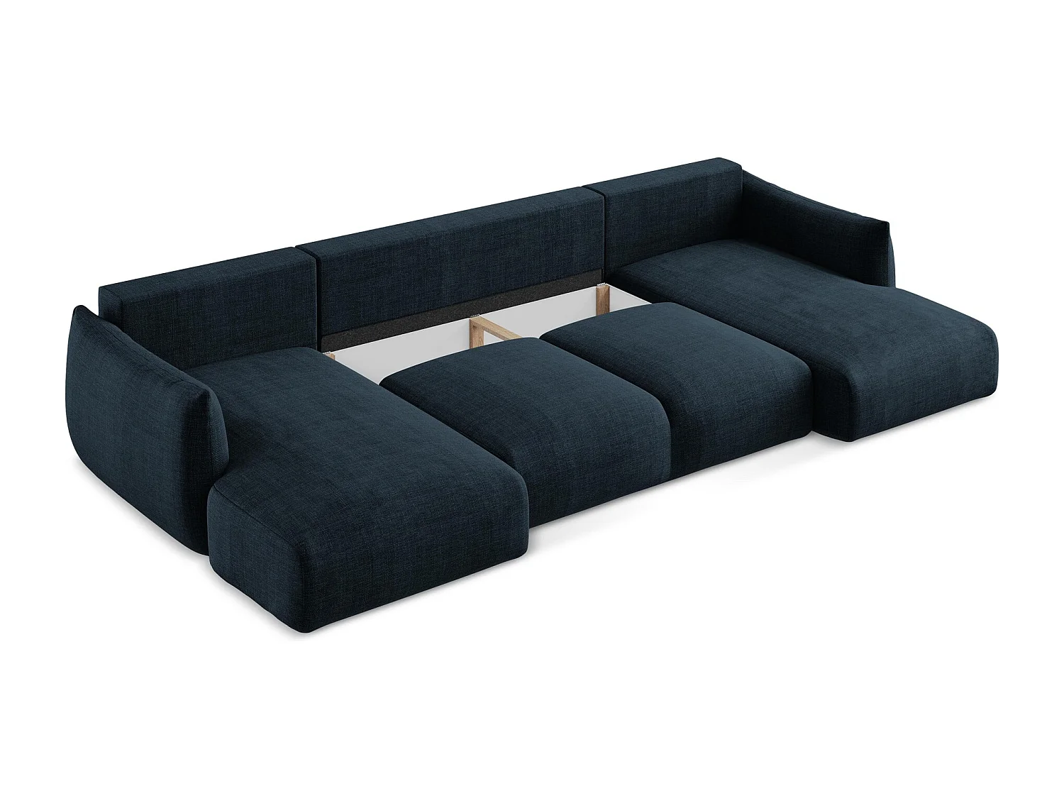 Canapé panoramique 4 places convertible en tissu texturé - bleu royal - LEILA