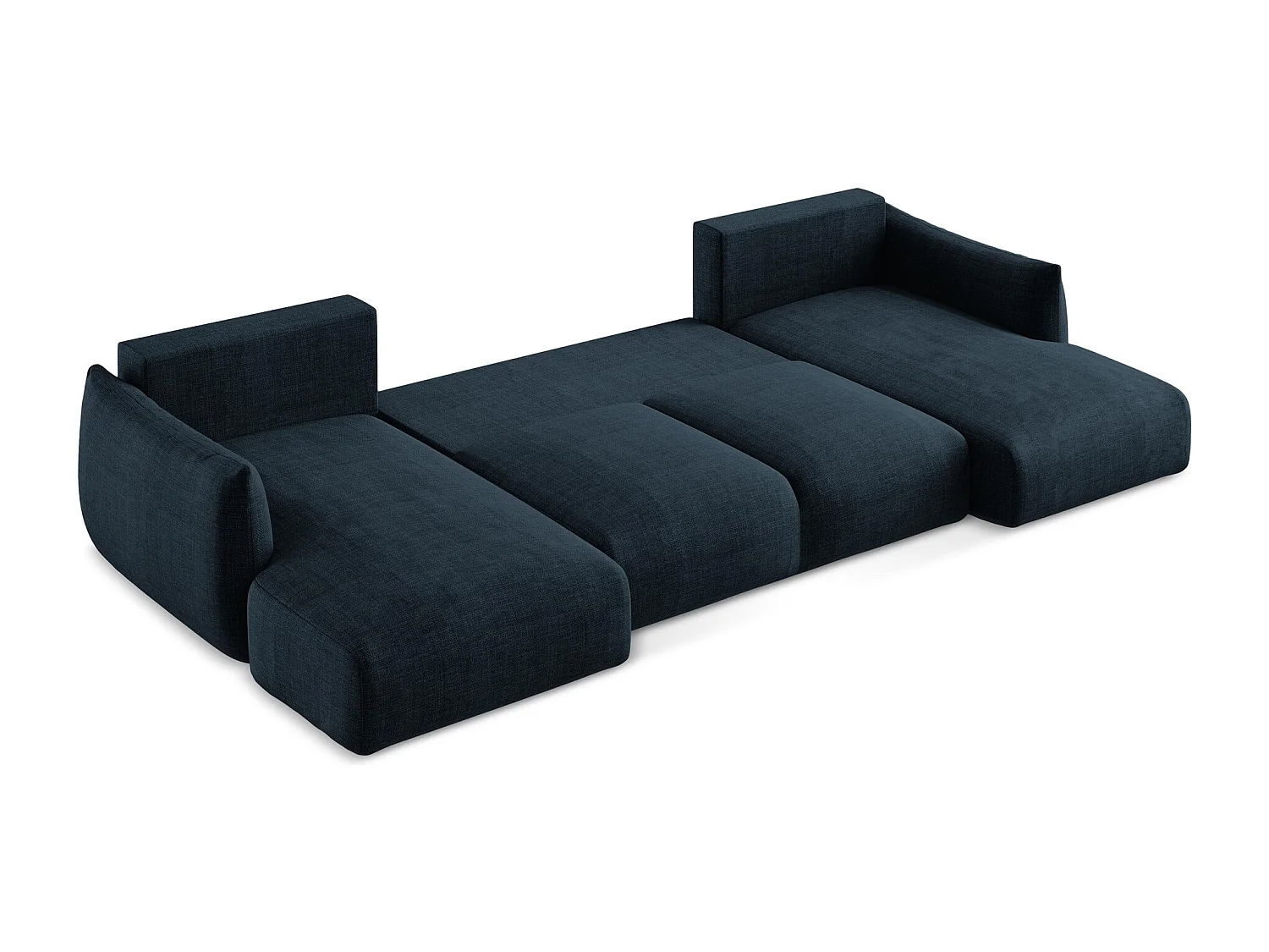 Canapé panoramique 4 places convertible en tissu texturé - bleu royal - LEILA