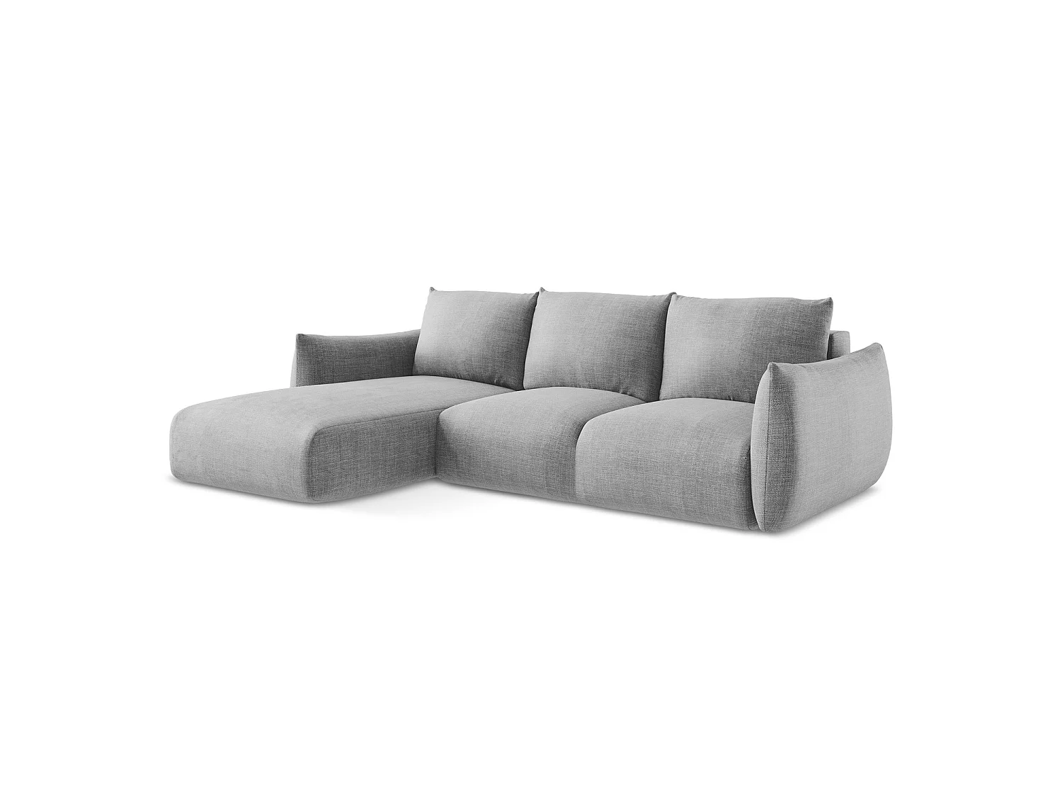 Canapé d’angle 3 places gauche convertible en tissu texturé - gris clair - SAVONA