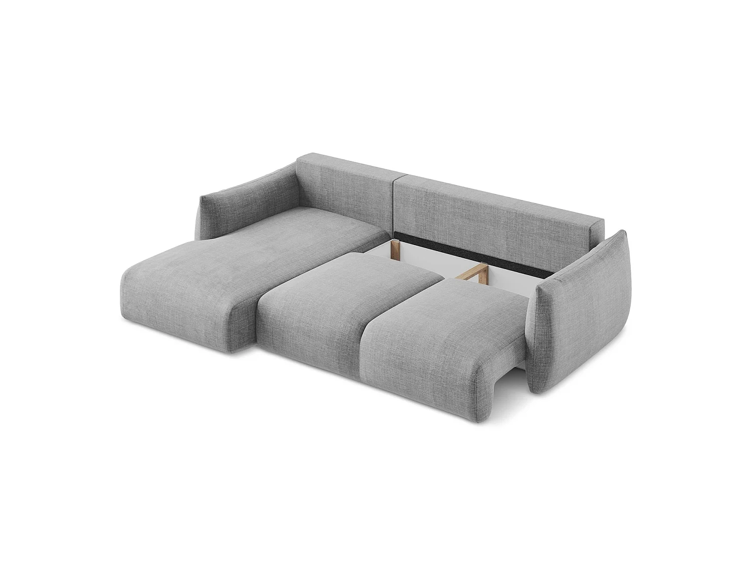Canapé d’angle 3 places gauche convertible en tissu texturé - gris clair - SAVONA