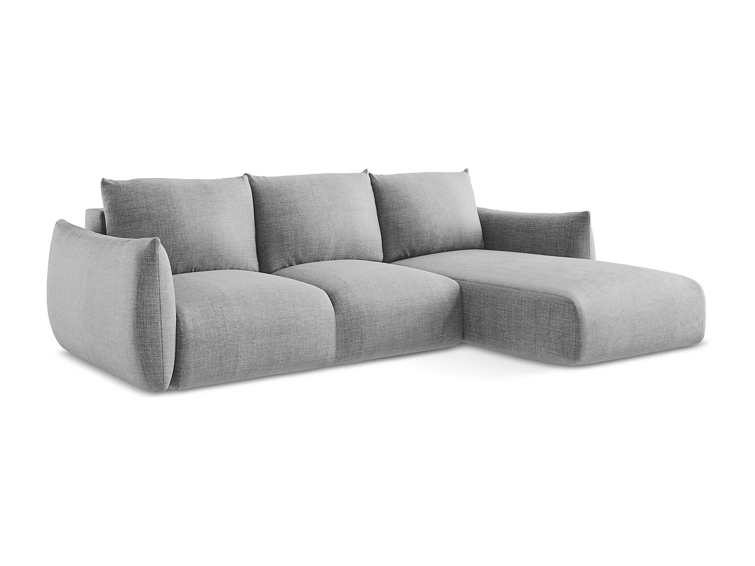 Canapé d'angle droit convertible en tissu texturé - gris clair - LEILA