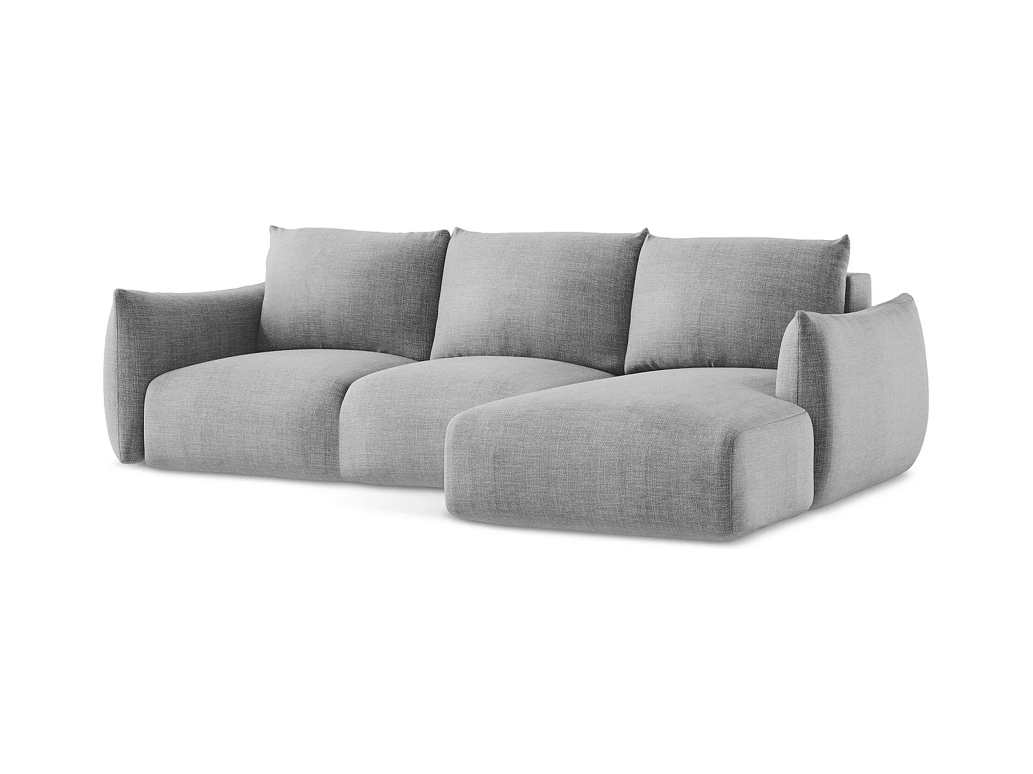 Canapé d'angle droit convertible en tissu texturé - gris clair - LEILA