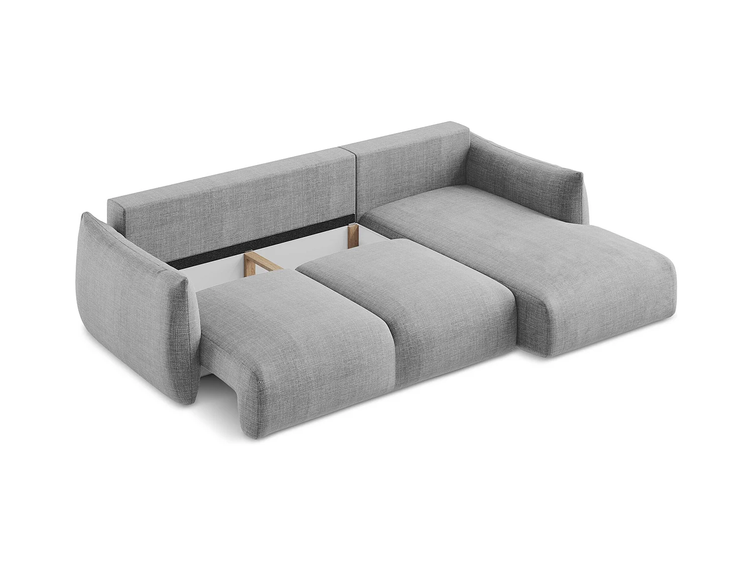 Canapé d'angle droit convertible en tissu texturé - gris clair - LEILA