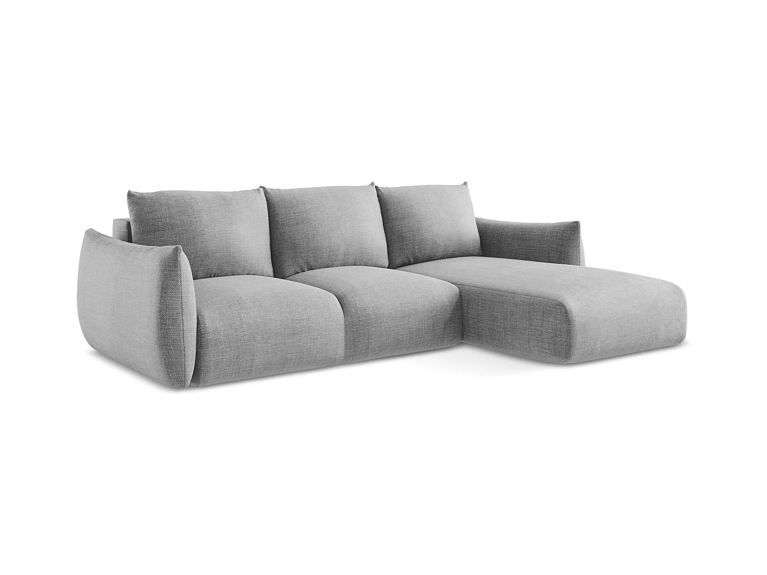 Ecksofa mit Schlaffunktion - Ecke Rechts - Strukturstoff - Hellgrau - LEILA