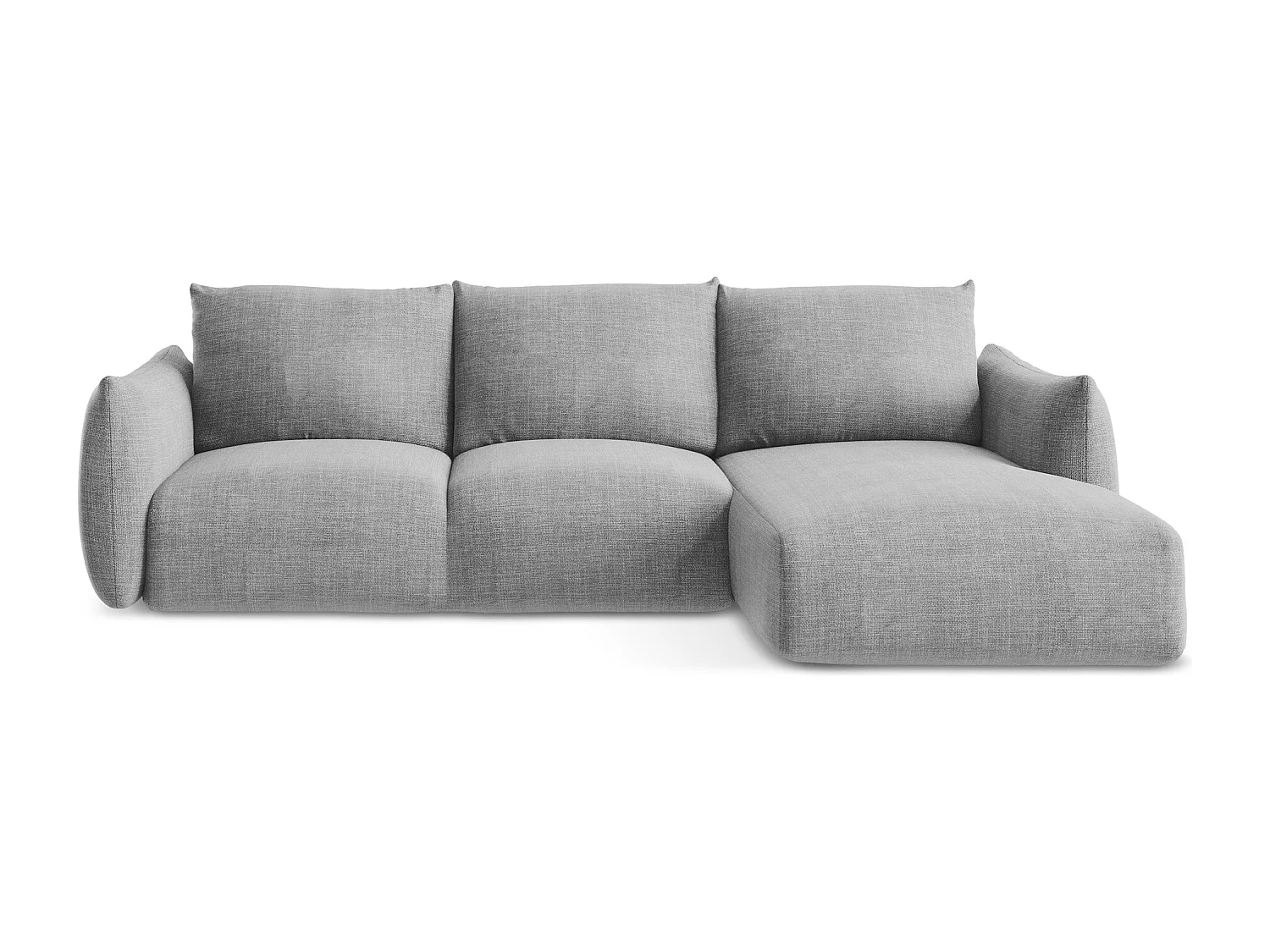 Canapé d'angle droit convertible en tissu texturé - gris clair - LEILA