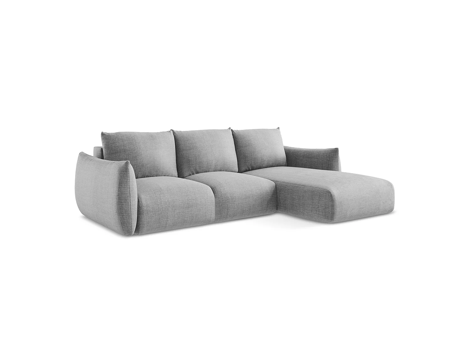 Canapé d'angle droit convertible en tissu texturé - gris clair - SAVONA