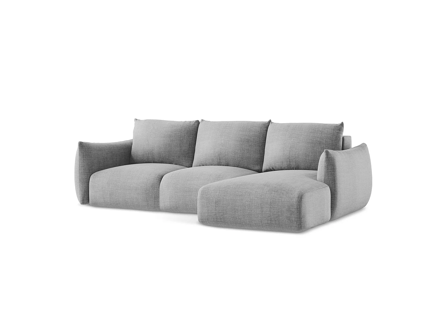 Canapé d'angle droit convertible en tissu texturé - gris clair - SAVONA
