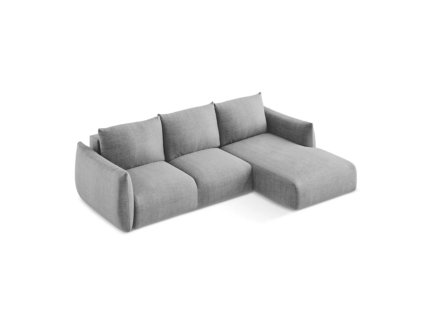 Canapé d'angle droit convertible en tissu texturé - gris clair - SAVONA