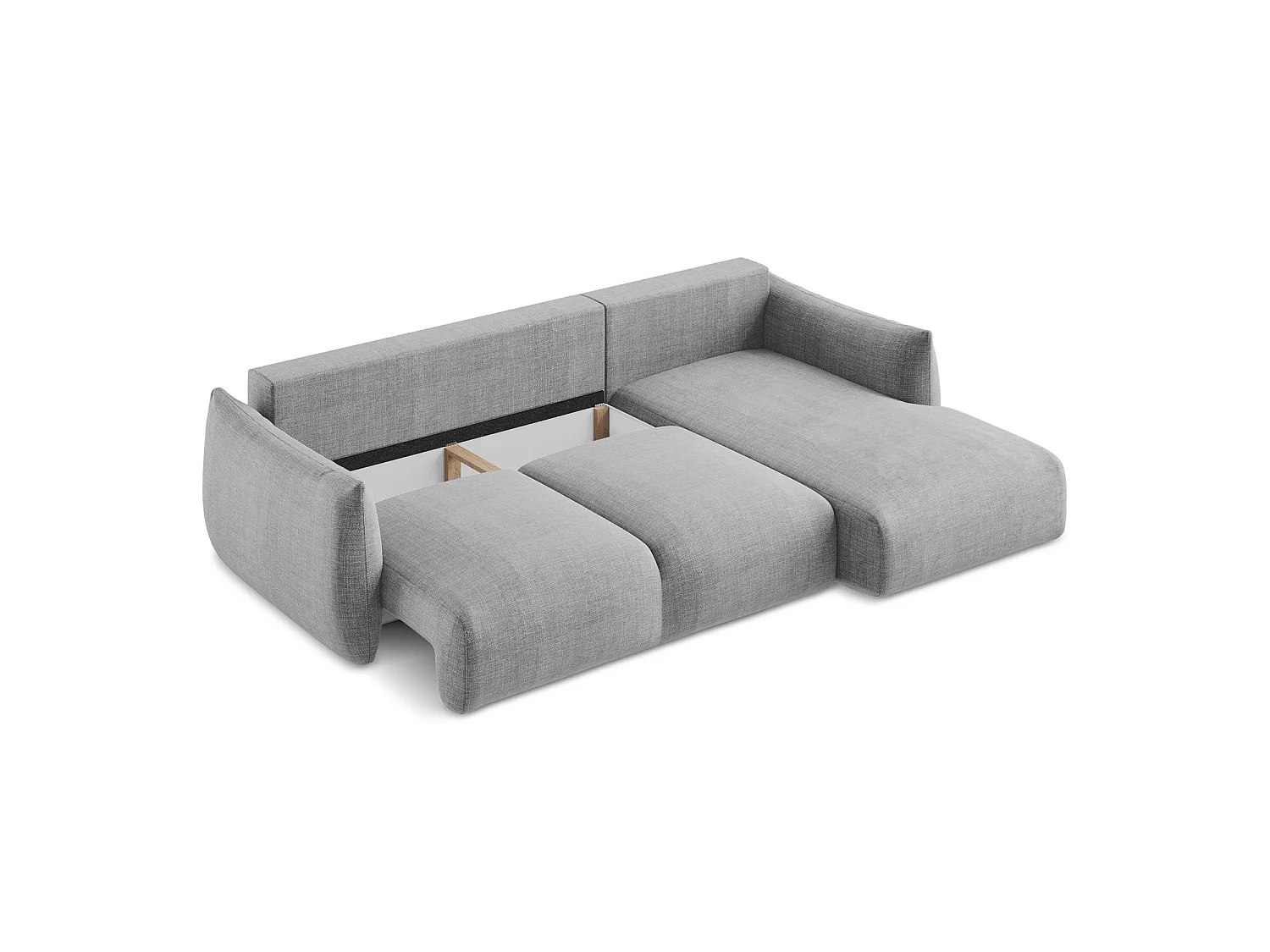 Canapé d'angle droit convertible en tissu texturé - gris clair - SAVONA