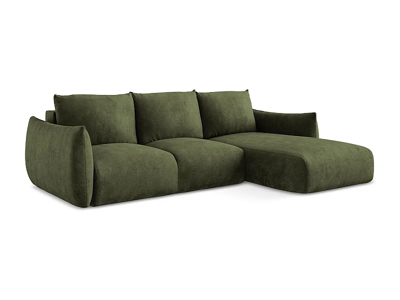 Canapé d'angle droit convertible en tissu chenille - olive - LEILA