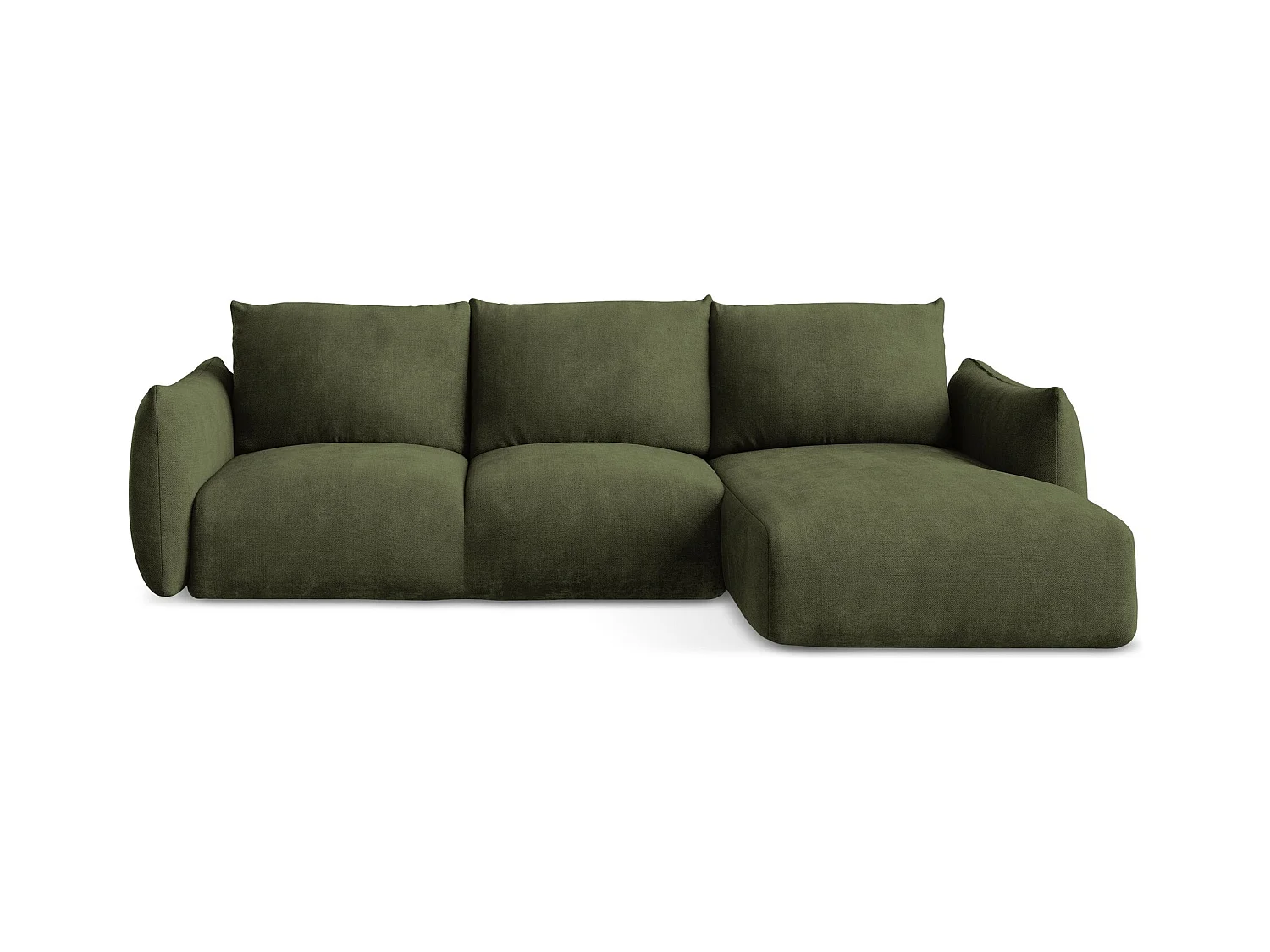 Canapé d'angle droit convertible en tissu chenille - olive - LEILA