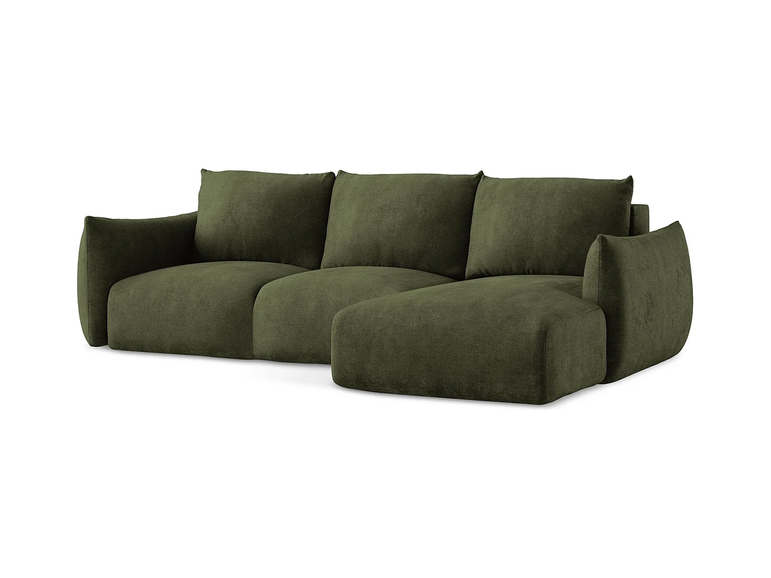 Canapé d'angle droit convertible en tissu chenille - olive - LEILA