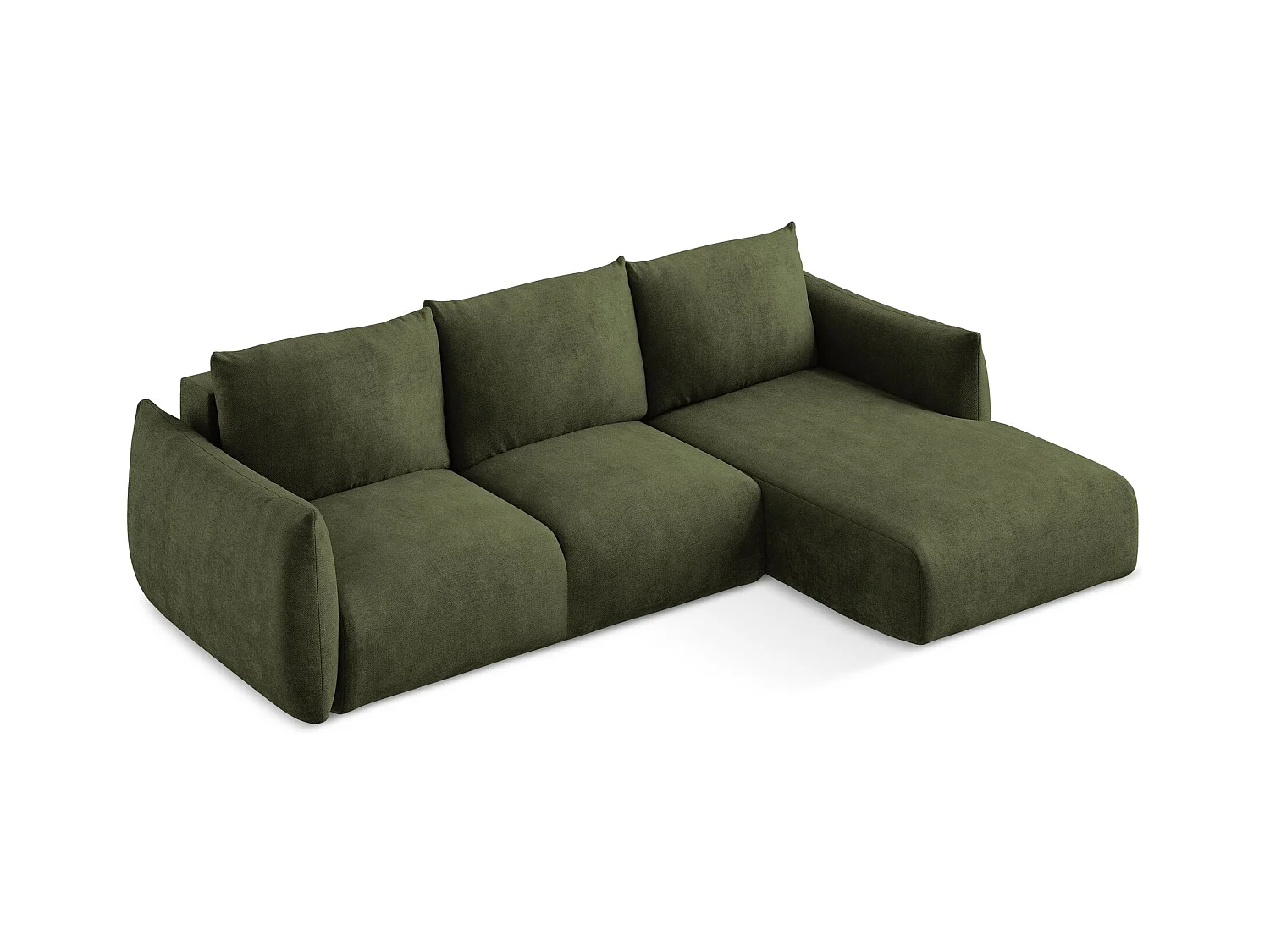 Canapé d'angle droit convertible en tissu chenille - olive - LEILA