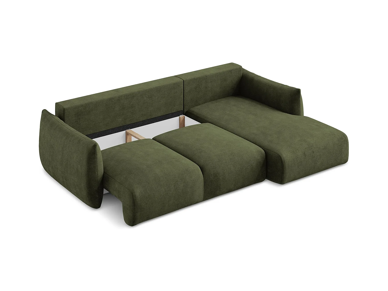 Canapé d'angle droit convertible en tissu chenille - olive - LEILA