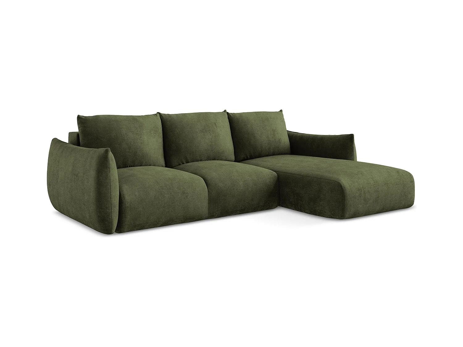 Ecksofa mit Schlaffunktion - Ecke Rechts - Chenille - Olive - LEILA