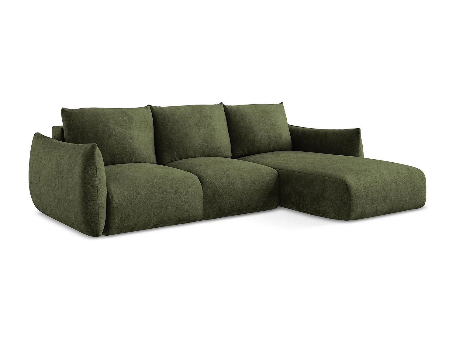 Canapé d'angle droit convertible en tissu chenille - olive - LEILA
