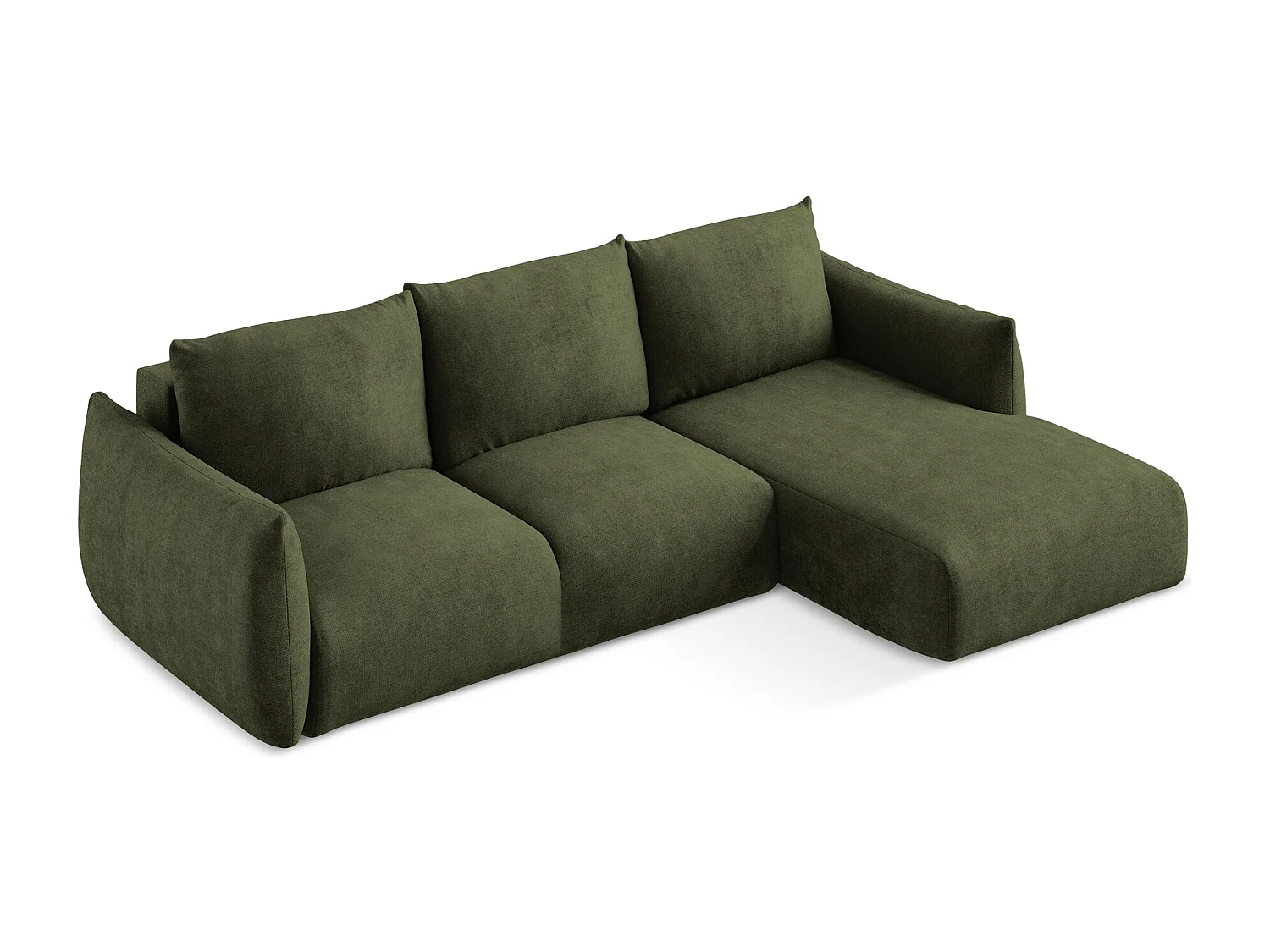 Canapé d'angle droit convertible en tissu chenille - olive - LEILA