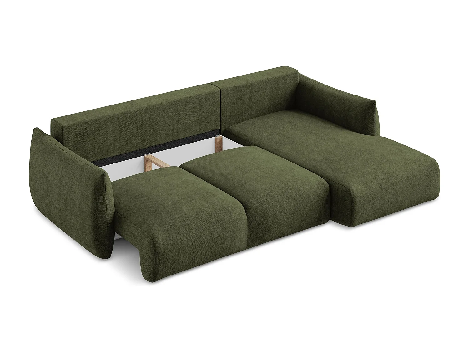 Canapé d'angle droit convertible en tissu chenille - olive - LEILA