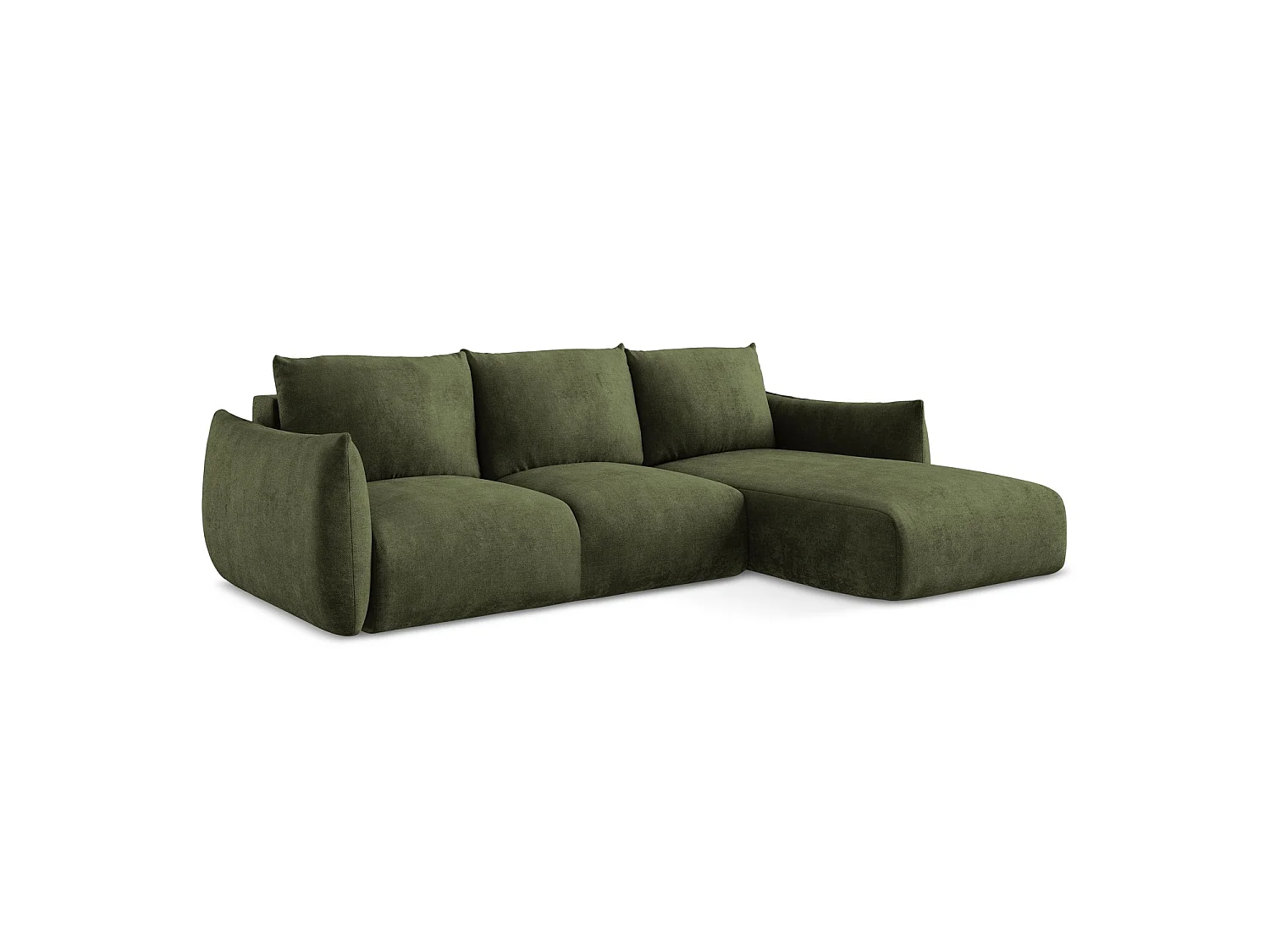 Canapé d'angle droit convertible en tissu chenille - olive - SAVONA