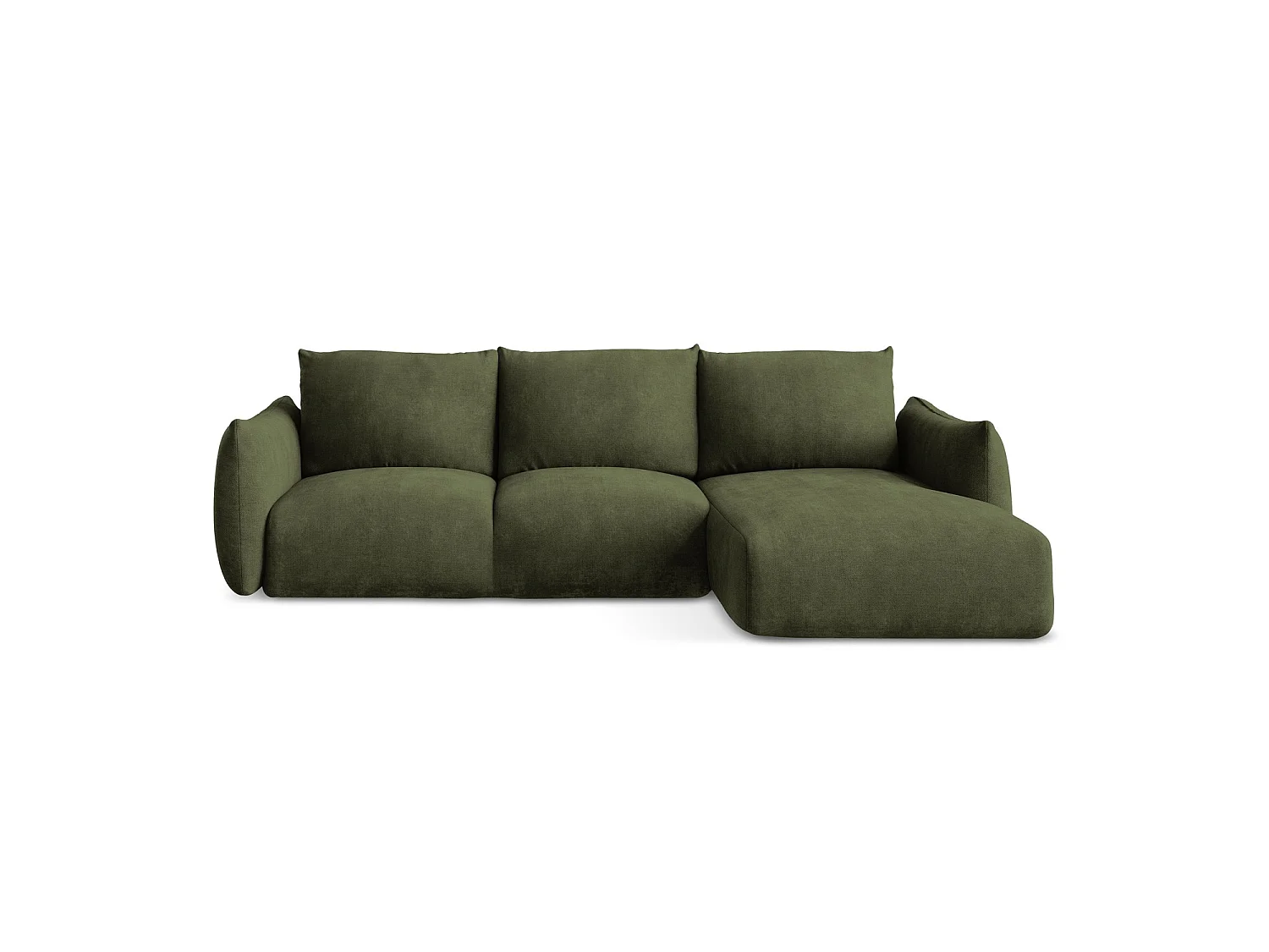 Canapé d'angle droit convertible en tissu chenille - olive - SAVONA
