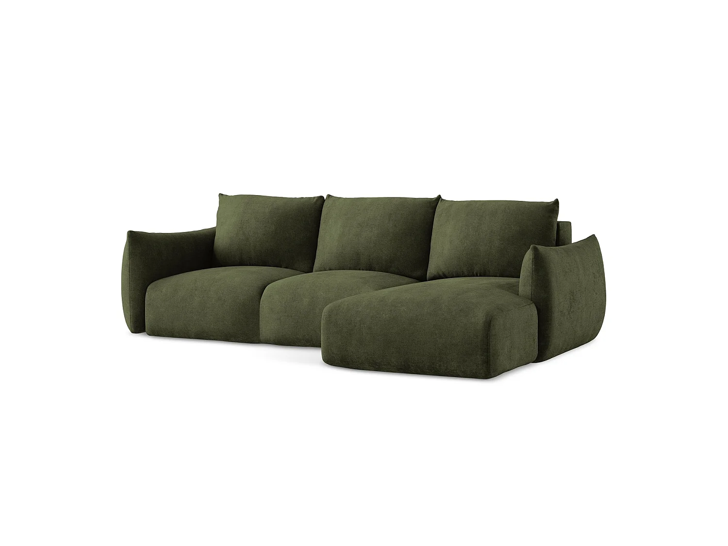 Canapé d'angle droit convertible en tissu chenille - olive - SAVONA