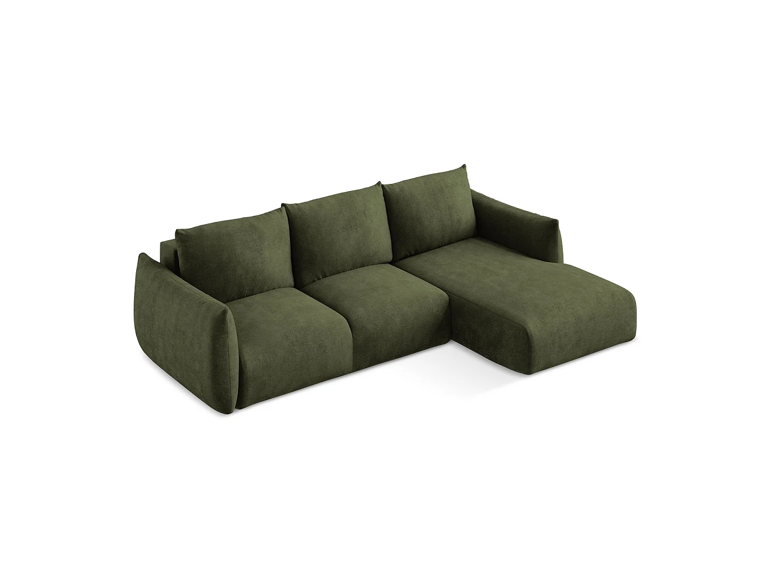 Canapé d'angle droit convertible en tissu chenille - olive - SAVONA