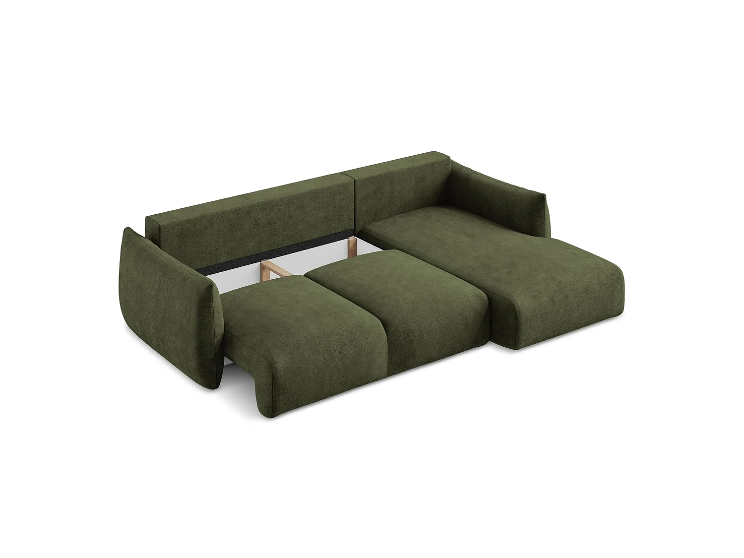 Canapé d'angle droit convertible en tissu chenille - olive - SAVONA
