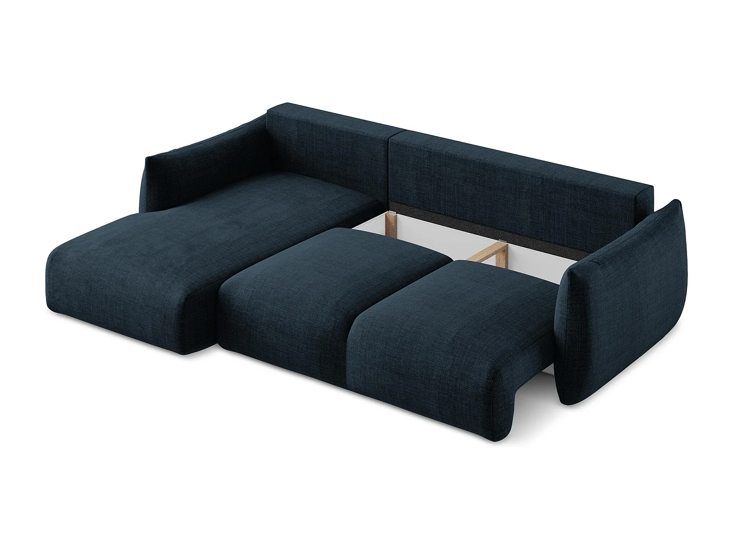 Canapé d’angle 3 places gauche convertible en tissu texturé - bleu royal - LEILA