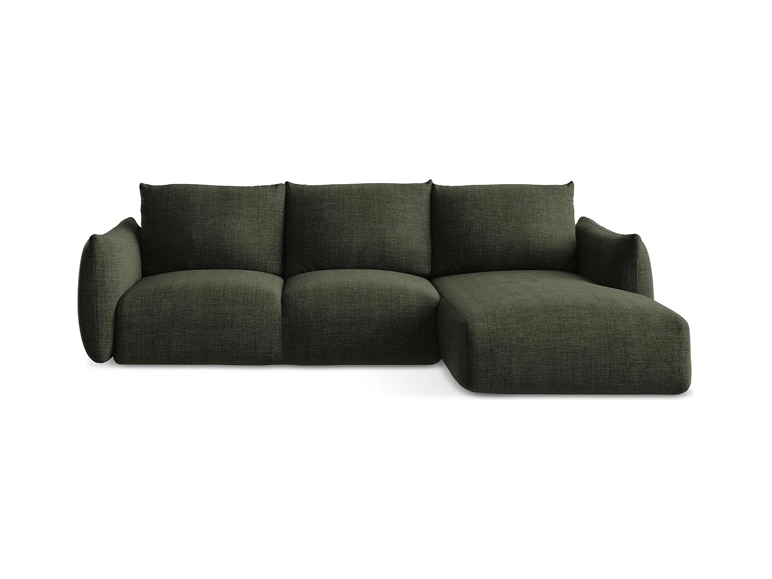 Canapé d'angle droit convertible en tissu texturé - olive - LEILA