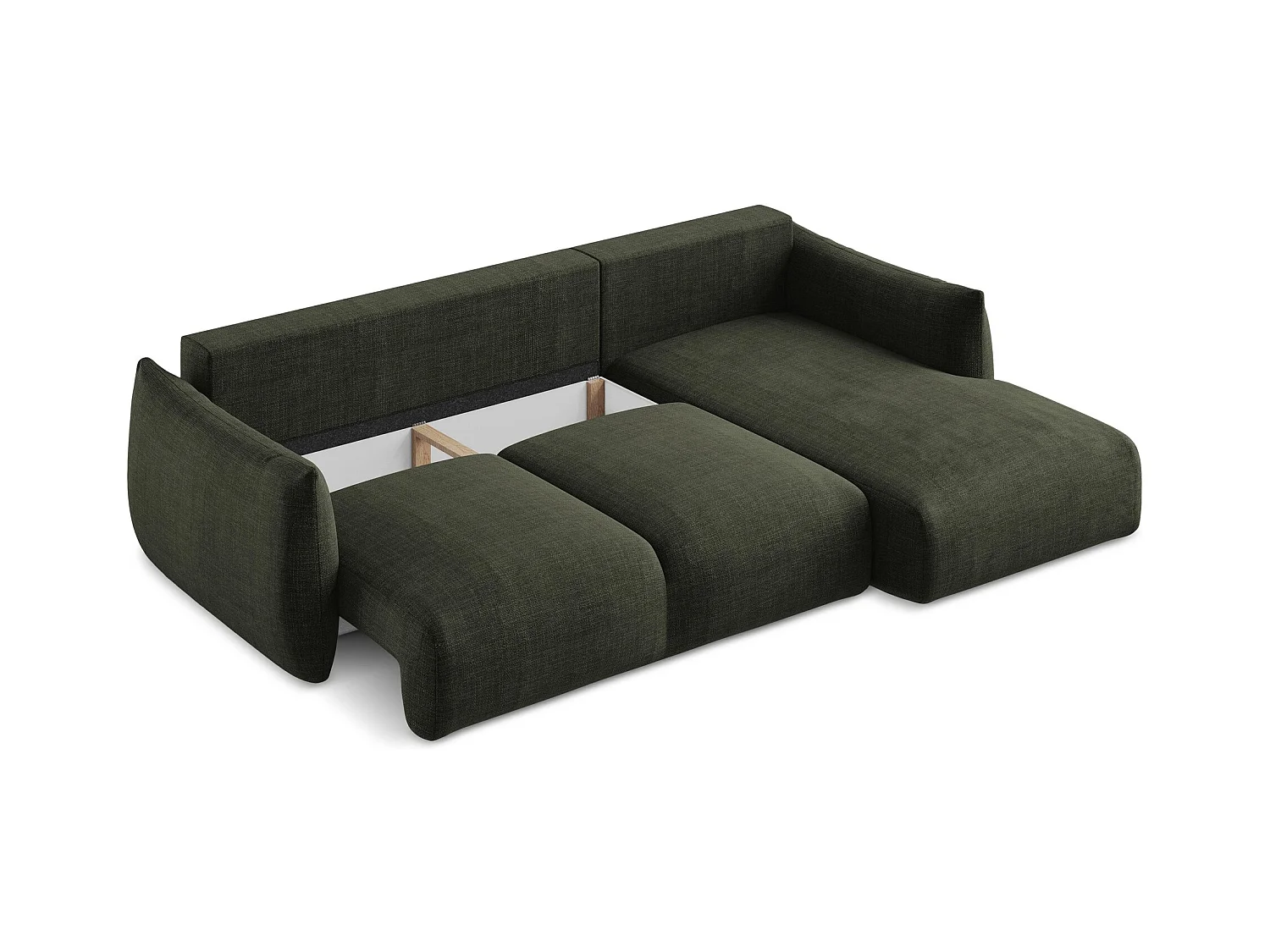 Canapé d'angle droit convertible en tissu texturé - olive - LEILA