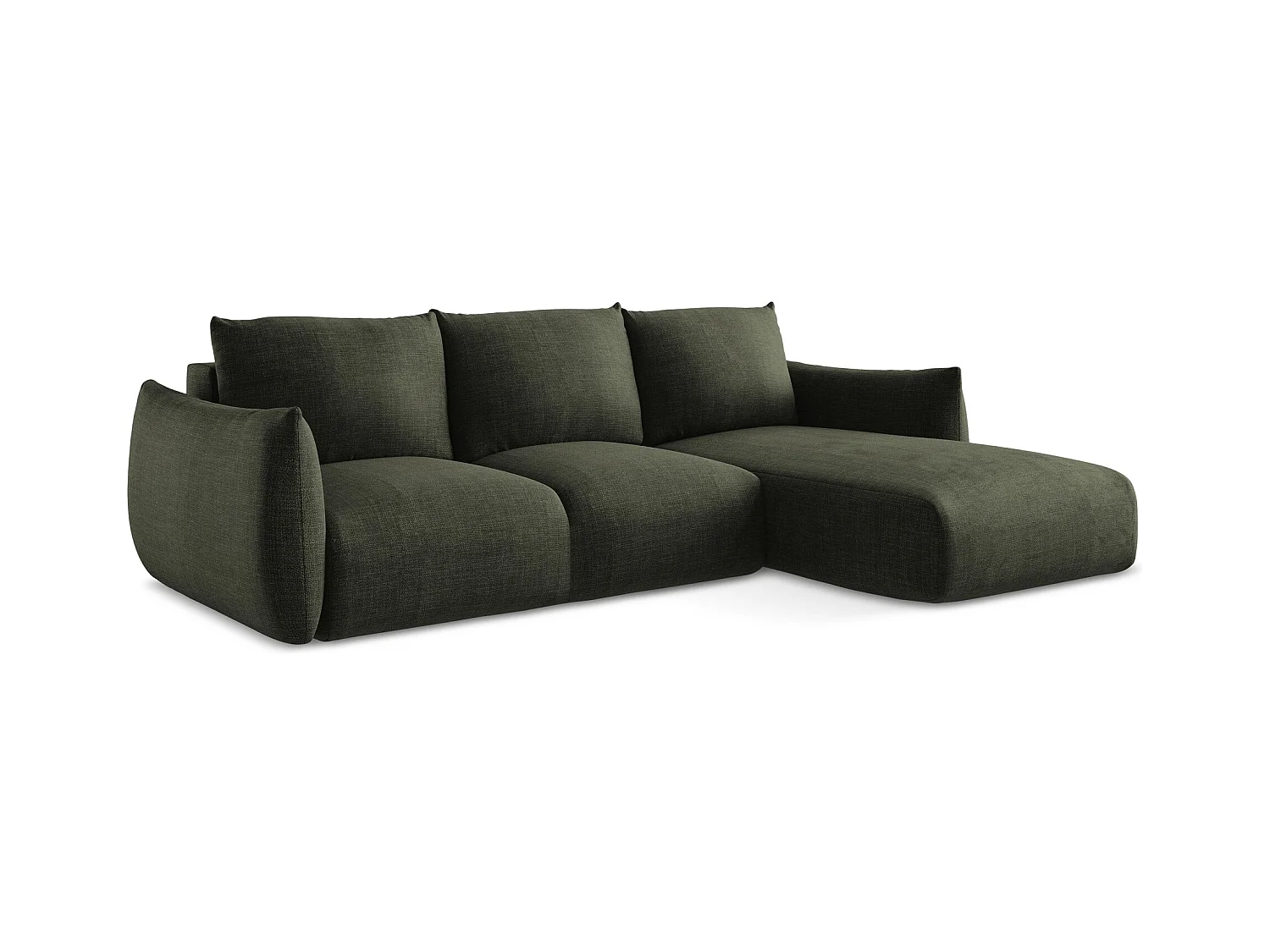 Ecksofa mit Schlaffunktion - Ecke Rechts - Strukturstoff - Olive - LEILA