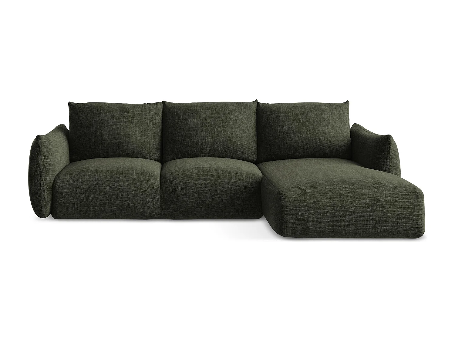 Canapé d'angle droit convertible en tissu texturé - olive - LEILA