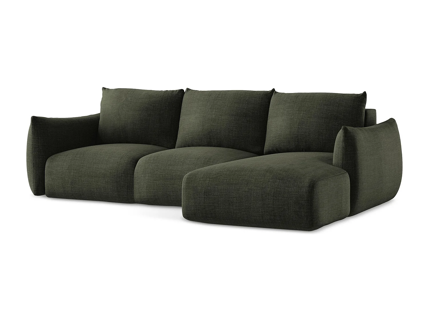 Canapé d'angle droit convertible en tissu texturé - olive - LEILA