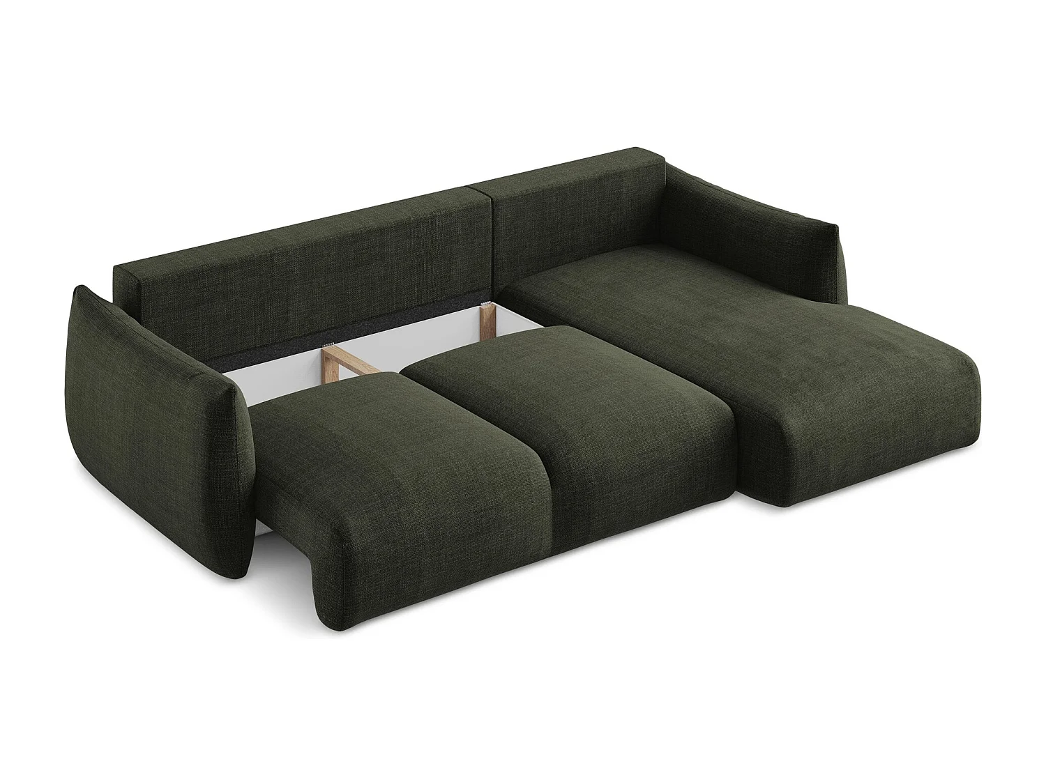 Canapé d'angle droit convertible en tissu texturé - olive - LEILA