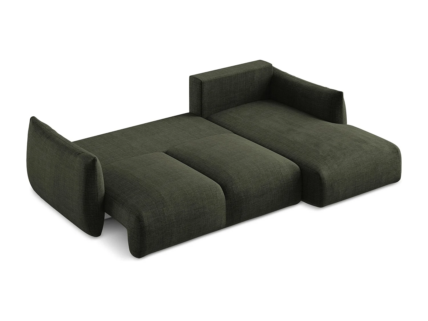 Canapé d'angle droit convertible en tissu texturé - olive - LEILA