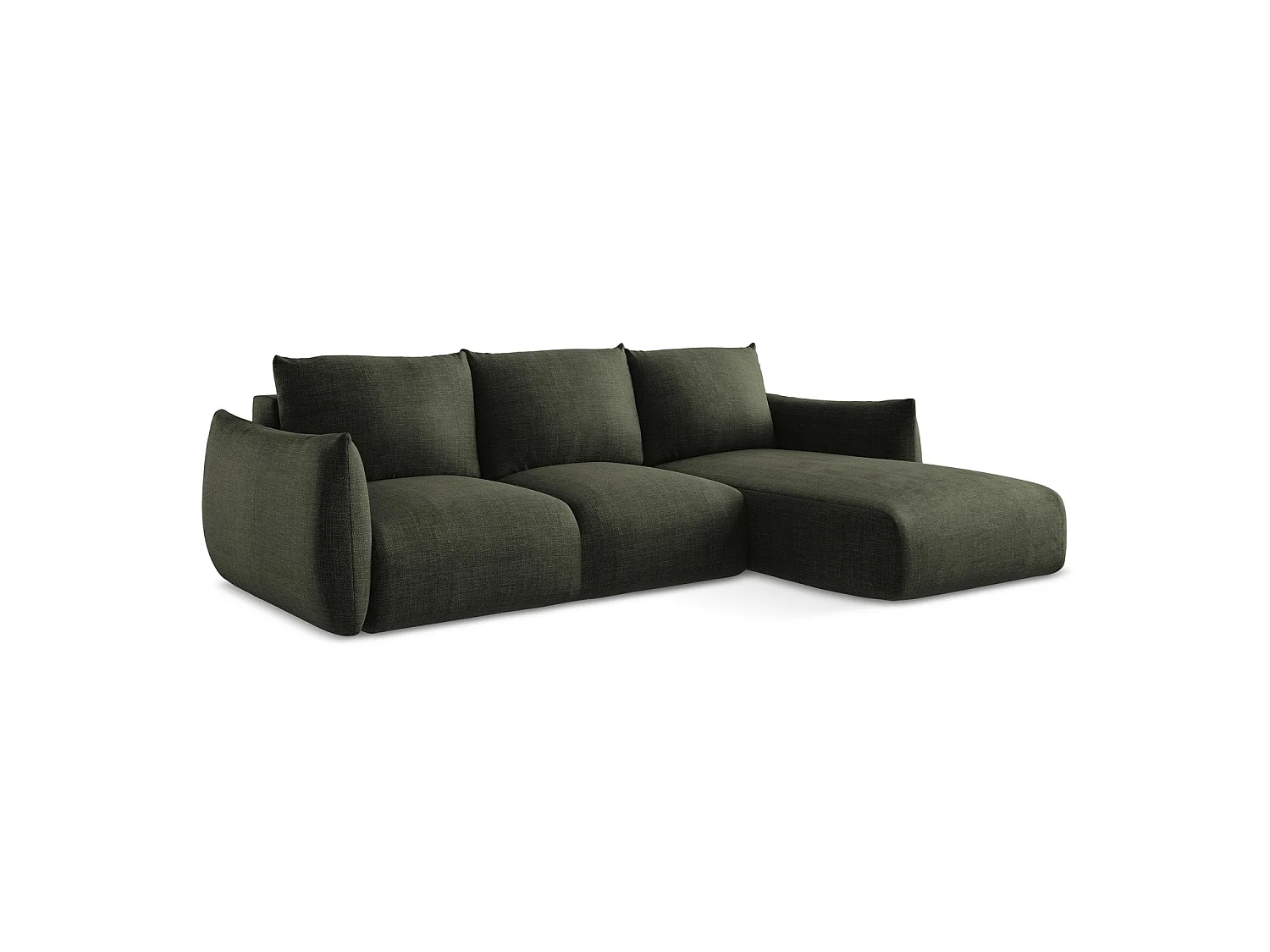 Canapé d'angle droit convertible en tissu texturé - olive - SAVONA