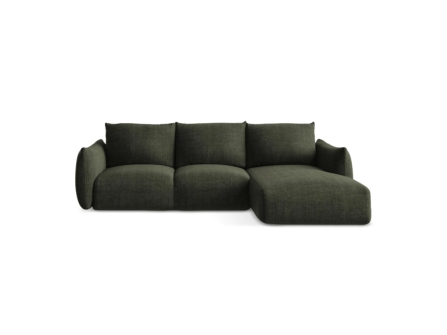 Canapé d'angle droit convertible en tissu texturé - olive - SAVONA